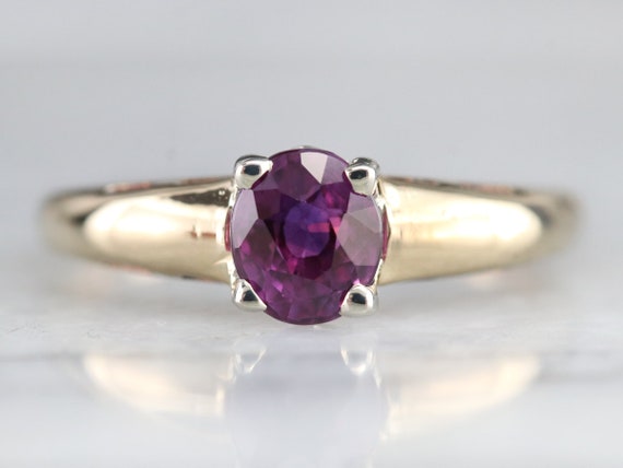 Vintage Pink Sapphire Solitaire Ring, Sapphire En… - image 1