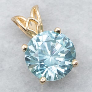 Blue Zircon Gold Pendant, Solitaire Pendant, Layering Pendant, Gift for Her, December Birthstone, Bridal Jewelry, Zircon Jewelry A36609