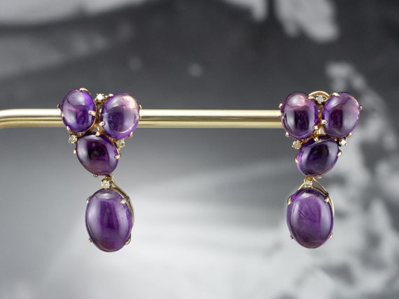 Amethyst Cabochon Drop Earrings, Amethyst and Dia… - image 8