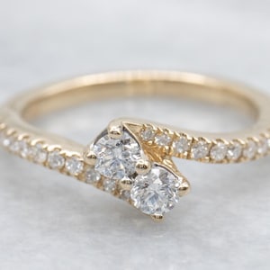 Diamond Bypass Ring, Double Diamond Ring, Yellow Gold Diamond Ring, Anniversary Ring, Promise Ring, Bypass Engagement Ring A70588