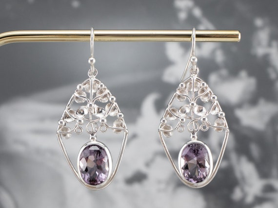 Sterling Silver Amethyst Drop Earrings, Large Ame… - image 8