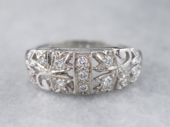 Retro Era Botanical Diamond Ring, White Gold Diam… - image 2
