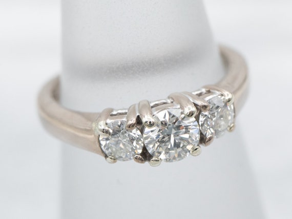 Three Stone Diamond Engagement Ring, 18K White Go… - image 3