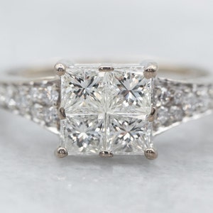 Weißgold Diamant Verlobungsring Princess Cut mit runden Diamant Akzenten, Diamant Verlobungsring, Verlobungsring, Diamant A33793