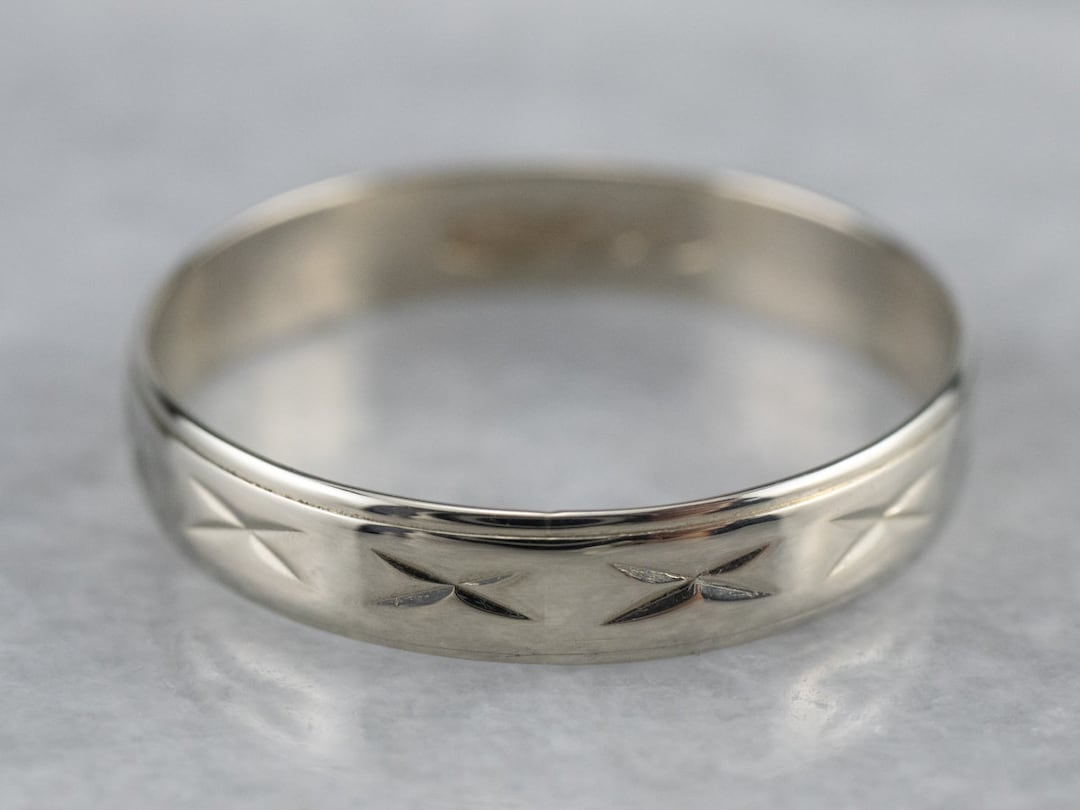 Bague Alliance Or Blanc 18k Vintage - Taille 50, Style Stacker Circa 1967 | Occasion