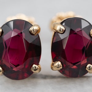 Yellow Gold Garnet Solitaire Stud Earrings, Garnet Studs, Gemstone Studs, Garnet Jewelry, January Birthstone, Gift for Her A27491