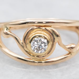 Anillo de diamantes con engaste en bisel vintage, anillo solitario de diamantes, anillo de compromiso de diamantes, anillo de oro con diamantes calados, piedra de nacimiento de diamantes A53347