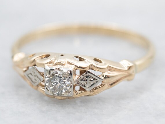 Diamond Gold Engagement Ring, Diamond Solitaire E… - image 2