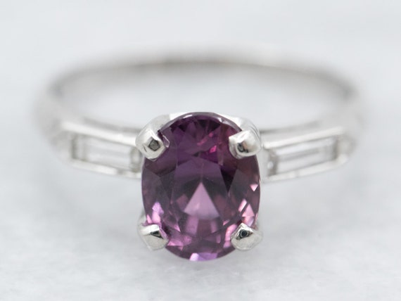 Retro Era Pink Tourmaline Diamond Ring, Vintage P… - image 1
