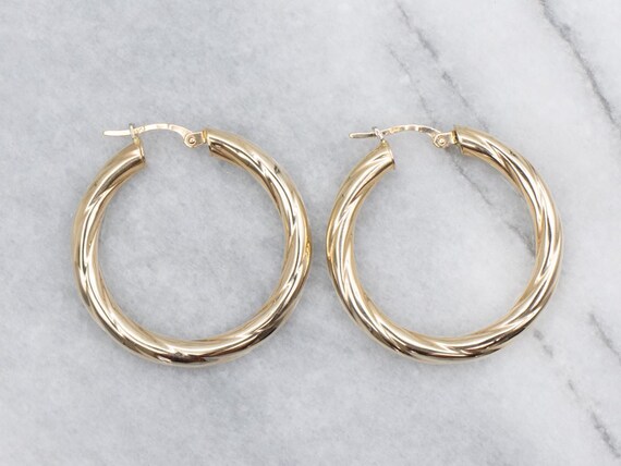 Twisting Yellow Gold Italian Hoop Earrings View 3