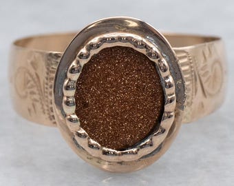 Antique Goldstone Engraved Rose Gold Ring