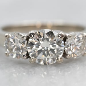 White Gold Three Stone Diamond Engagement Ring, Diamond Anniversary Ring, Modern Ring, A26543