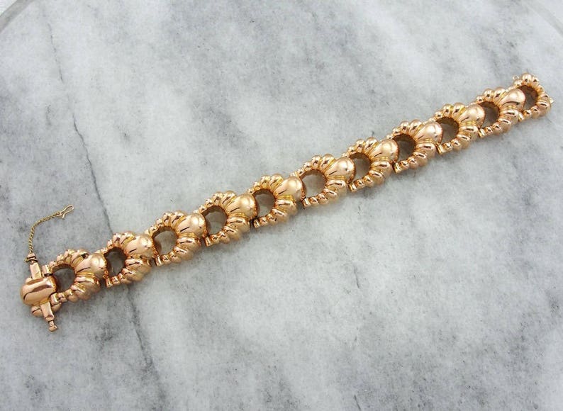 Huge Heavy Rose Gold Bracelet Scalloped Link Bracelet Rose Etsy