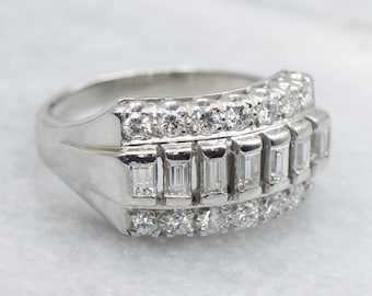 Platinum Mixed-Cut Diamond Band, Wide Stacking Ring