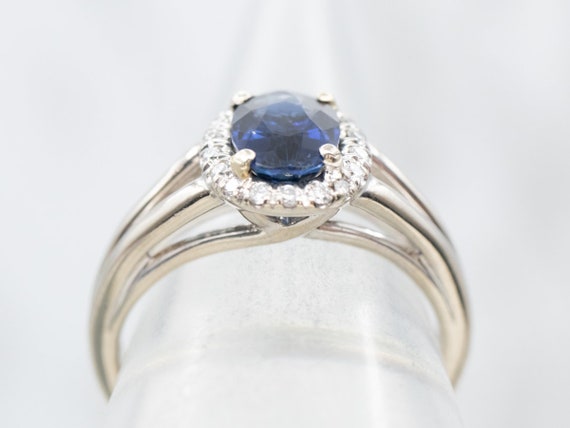 Sapphire Diamond Halo Ring, Engagement Ring, Anni… - image 4