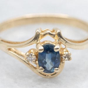 Yellow Gold Oval Cut Sapphire Bypass Ring with Diamond, Blue Sapphire Bypass Ring, Sapphire and Diamond Ring, Sapphire Birthstone A60338