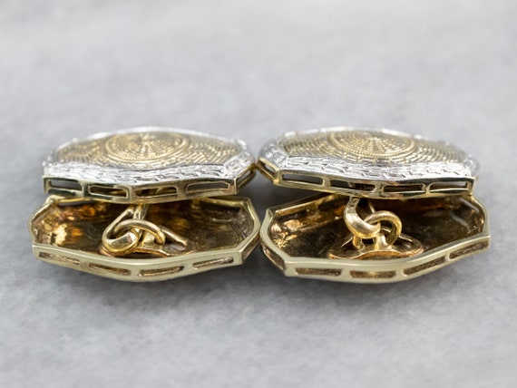 Art Deco Gold Cufflinks, Two Tone Gold Cufflinks,… - image 5