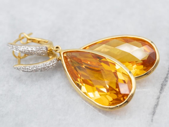 Citrine and Diamond Drop Earrings, Pear Cut Citri… - image 1