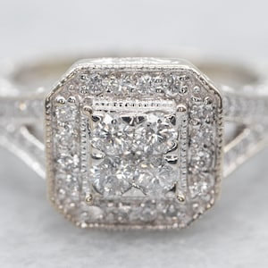 14K White Gold Diamond Halo Engagement Ring