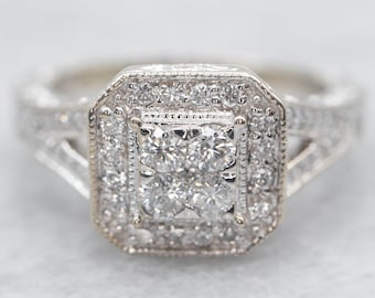 14K White Gold Diamond Halo Engagement Ring