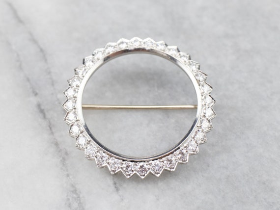 Vintage Diamond Circle Pin, Diamond Brooch, Diamo… - image 1
