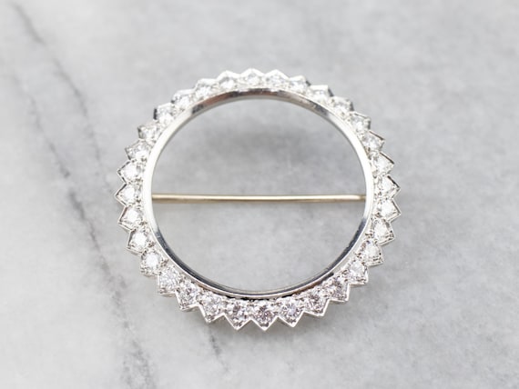 Vintage Diamond Circle Pin Diamond Brooch Diamond Anniversary White Gold Circle Pin Anniversary Gift Diamond Jewelry HMN8EN4J Etsy