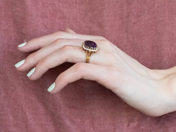 Amethyst and Diamond Cocktail Ring, 18K Gold Amet… - image 10