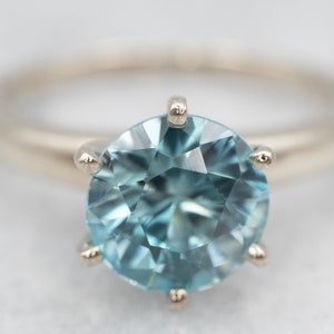 White Gold Blue Zircon Solitaire Ring, White Gold Zircon Ring, Zircon Jewelry, Birthstone Ring, A24418