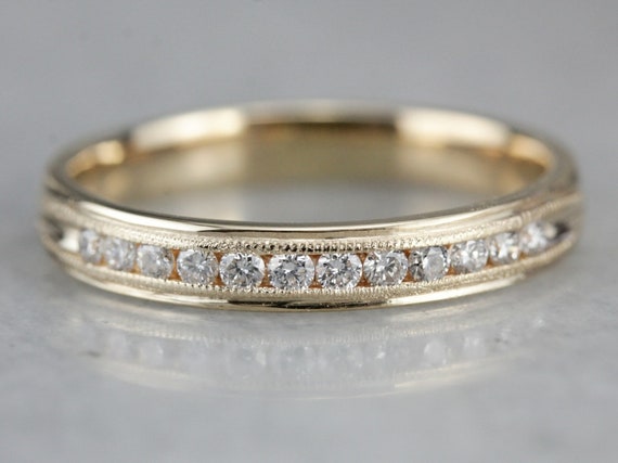 Unisex Diamond Wedding Band Channel Set Diamond Band Yellow Gold