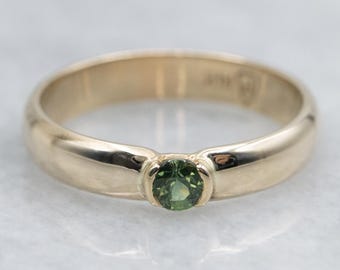 Semi-Bezel Set Green Sapphire Solitaire Ring in Yellow Gold