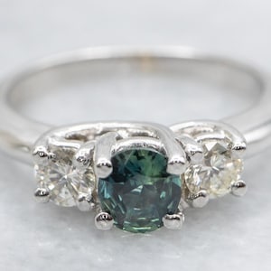 Blau-Grüner Saphir und Diamant Verlobungsring, Weißgold Saphir Ring, Grüner Saphir Ring, Saphir Verlobung, Geburtsstein Ring A27354