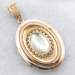 Etruscan Revival Antique Moonstone Locket, Victorian Gold Locket, Monogram Gold Locket, Antique Locket, Gold Locket, Locket A34915