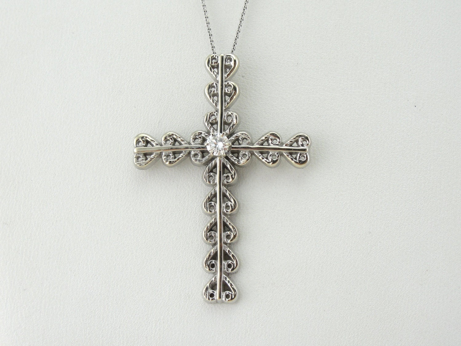Bold Ornate Style Diamond Cross Pendant in White Gold | Etsy