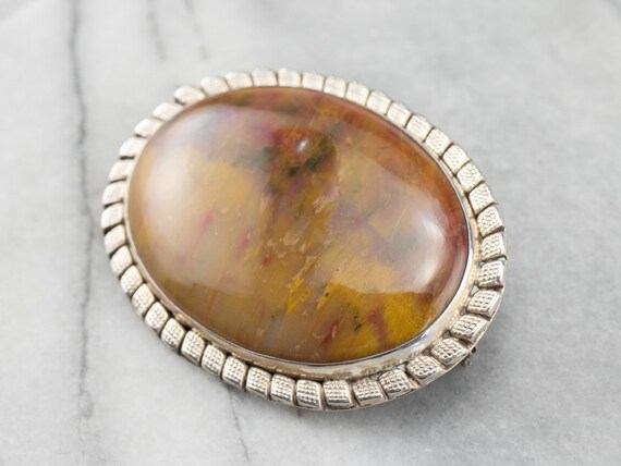 Yellow Jasper Sterling Silver Brooch, Statement B… - image 3