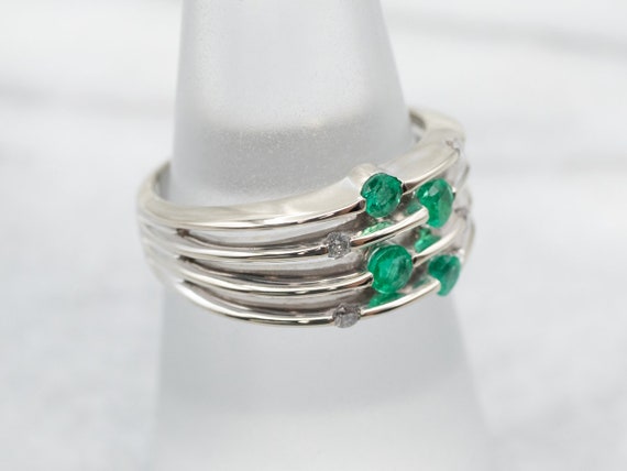 Multi Stacked Emerald Diamond Ring, White Gold Em… - image 3