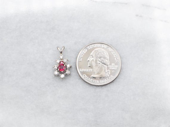 14K White Gold Ruby and Diamond Halo Pendant - image 3
