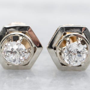 Old Mine Cut Diamond Hexagonal Stud Earrings, Vintage Stud Earrings, Old Mine Cut Diamond, Diamond Earrings, Stud Earrings, Earrings A41005