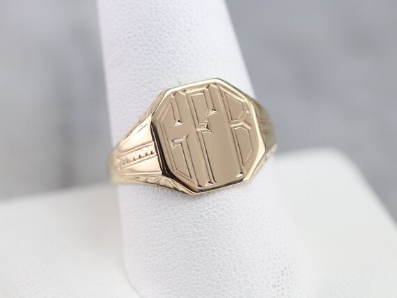 Art Deco "GFB" Signet Ring, Yellow Gold Signet Ri… - image 6