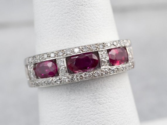 14K White Gold Ruby Diamond Band, Anniversary Ring - image 7