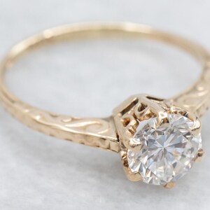 Scrolling Round Brilliant Diamond Solitaire Ring, Vintage Diamond Engagement Ring, Rose Gold Diamond Ring, Vintage Engagement Ring A59066
