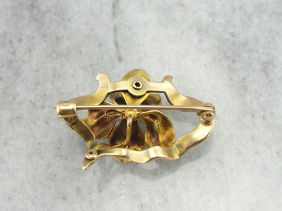 Art Nouveau Frilled Iris Pin with Pearl Center, L… - image 4