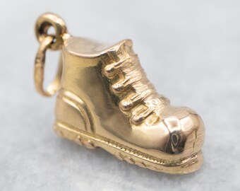 Mountaineer Keepsake, Gold Boot Charm, Hiking Boot Charm, 18-Karat Yellow Gold Charm, Unisex Pendant, Vintage Charm or Pendant A22941