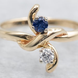 Anillo de derivación de oro y diamantes de zafiro, anillo de zafiro y diamantes, anillo de derivación, anillo de compromiso, regalo de novia, zafiro y diamante A40862