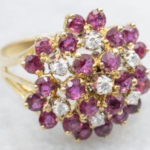 Vintage Ruby and Diamond Cluster Ring, Anniversary Ring, Statement Ring, 18K Gold Ruby Ring, Multi Stone Ring, Ruby Jewelry A59626