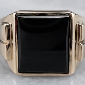 Classic Vintage Black Onyx Statement Ring, Men&#39;s Black Onyx Ring, Retro Era Onyx Ring AHFDQN0Q