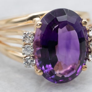 Yellow Gold Oval Cut Amethyst Ring with Diamond Accents, Oval Cut Amethyst, Amethyst Ring, Amethyst and Diamond Ring, Gold Ring A40121