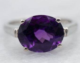 East-West Set Amethyst Solitaire Ring, White Gold Amethyst, February Birthstone, Anniversary Gift, Birthstone Ring, Birthday Gift A25214