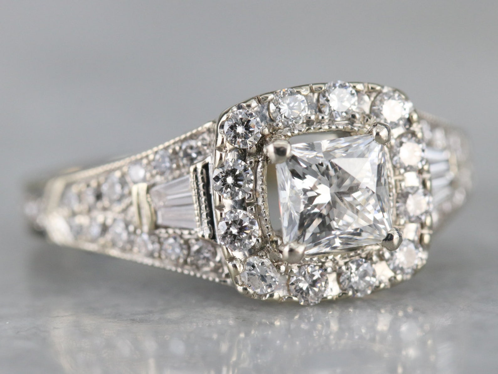 Princess Cut Diamond Engagement Ring Diamond Halo Engagement - Etsy