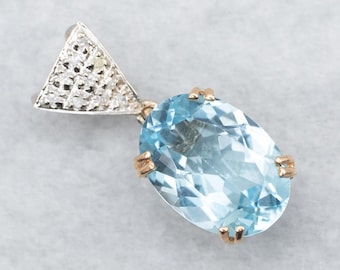 Blue Topaz Diamond 14K Gold Pendant, December Birthstone