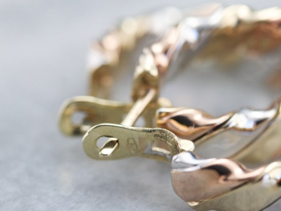 Tricolor Gold Twist Hoop Earrings, Mixed Metal Ho… - image 4